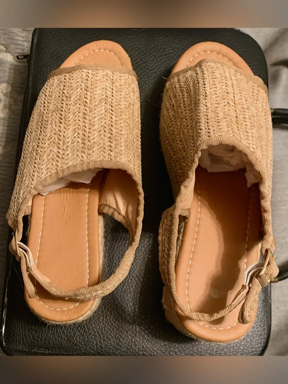 Woven Slingback Open-Toe Sandals - Tan